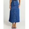 image:imagechouyatou Women Classic Button Down Long Jean Skirt Casual ALine Distressed Midi Denim Skirt with PocketBlue