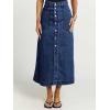 image:imagechouyatou Women Classic Button Down Long Jean Skirt Casual ALine Distressed Midi Denim Skirt with PocketDark Blue