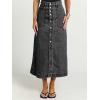 image:imagechouyatou Women Classic Button Down Long Jean Skirt Casual ALine Distressed Midi Denim Skirt with PocketGrey