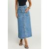 image:imagechouyatou Women Classic Button Down Long Jean Skirt Casual ALine Distressed Midi Denim Skirt with PocketLight Blue