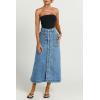 image:imagechouyatou Women Classic Button Down Long Jean Skirt Casual ALine Distressed Midi Denim Skirt with PocketLight Blue