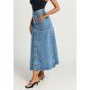 image:imagechouyatou Women Classic Button Down Long Jean Skirt Casual ALine Distressed Midi Denim Skirt with PocketLight Blue