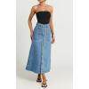 image:imagechouyatou Women Classic Button Down Long Jean Skirt Casual ALine Distressed Midi Denim Skirt with PocketLight Blue
