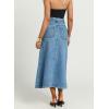 image:imagechouyatou Women Classic Button Down Long Jean Skirt Casual ALine Distressed Midi Denim Skirt with PocketLight Blue