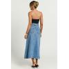 image:imagechouyatou Women Classic Button Down Long Jean Skirt Casual ALine Distressed Midi Denim Skirt with PocketLight Blue