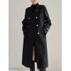 image:imagechouyatou Women Trendy Wool Pea Coat Double Breasted Dressy Trench Coat Winter Mid Long Overcoat with BeltBlack