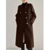 image:imagechouyatou Women Trendy Wool Pea Coat Double Breasted Dressy Trench Coat Winter Mid Long Overcoat with BeltDark Brown