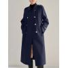 image:imagechouyatou Women Trendy Wool Pea Coat Double Breasted Dressy Trench Coat Winter Mid Long Overcoat with BeltNavy Blue