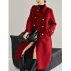 image:imagechouyatou Women Trendy Wool Pea Coat Double Breasted Dressy Trench Coat Winter Mid Long Overcoat with BeltRed
