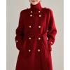 image:imagechouyatou Women Trendy Wool Pea Coat Double Breasted Dressy Trench Coat Winter Mid Long Overcoat with BeltRed