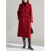 image:imagechouyatou Women Trendy Wool Pea Coat Double Breasted Dressy Trench Coat Winter Mid Long Overcoat with BeltRed