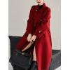 image:imagechouyatou Women Trendy Wool Pea Coat Double Breasted Dressy Trench Coat Winter Mid Long Overcoat with BeltRed