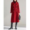 image:imagechouyatou Women Trendy Wool Pea Coat Double Breasted Dressy Trench Coat Winter Mid Long Overcoat with BeltRed