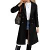 image:imagechouyatou Womens 2025 Winter Double Breasted Wool Coat Dressy Casual Notch Lapel Long Trench CoatBlack