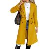image:imagechouyatou Womens 2025 Winter Double Breasted Wool Coat Dressy Casual Notch Lapel Long Trench CoatYellow