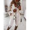 image:imagechouyatou Womens 34 Sleeve Notch Lapel Wool Coat Single Breasted Wool Blend Trench Pea Coat with PocketsBeige White