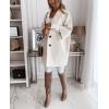 image:imagechouyatou Womens 34 Sleeve Notch Lapel Wool Coat Single Breasted Wool Blend Trench Pea Coat with PocketsBeige White