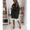 image:imagechouyatou Womens 34 Sleeve Notch Lapel Wool Coat Single Breasted Wool Blend Trench Pea Coat with PocketsBlack