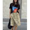 image:imagechouyatou Womens ALine Snake Skin Faux Leather Skirt Y2K Trendy High Waist Animal Print Midi SkirtYellow