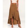 image:imagechouyatou Womens Asymmetrical High Low Ruffle Hem Split Maxi Skirts High Wait Flounce SkirtBrown