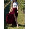 image:imagechouyatou Womens Asymmetrical High Low Ruffle Hem Split Maxi Skirts High Wait Flounce SkirtWine Red