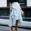 image:imagechouyatou Womens Boho Floral Embroidery Ruffle Skirt Irregular High Low A Line Beach Party Midi Long SkirtLight Blue