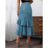 image:imagechouyatou Womens Casual ALine Floune Ruffle Midi Denim Skirt Bodycon Long Fishtail Jean SkirtBlue