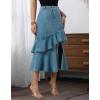 image:imagechouyatou Womens Casual ALine Floune Ruffle Midi Denim Skirt Bodycon Long Fishtail Jean SkirtBlue