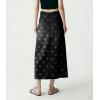 image:imagechouyatou Womens Casual Floral Printed Denim Skirt Vintage Distressed A Line Flare Jean Midi Long Skirt with PocketsBlack