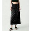 image:imagechouyatou Womens Casual Floral Printed Denim Skirt Vintage Distressed A Line Flare Jean Midi Long Skirt with PocketsBlack