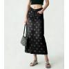 image:imagechouyatou Womens Casual Floral Printed Denim Skirt Vintage Distressed A Line Flare Jean Midi Long Skirt with PocketsBlack