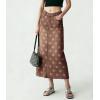 image:imagechouyatou Womens Casual Floral Printed Denim Skirt Vintage Distressed A Line Flare Jean Midi Long Skirt with PocketsBrown