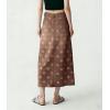 image:imagechouyatou Womens Casual Floral Printed Denim Skirt Vintage Distressed A Line Flare Jean Midi Long Skirt with PocketsBrown