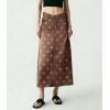 image:imagechouyatou Womens Casual Floral Printed Denim Skirt Vintage Distressed A Line Flare Jean Midi Long Skirt with PocketsBrown