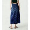 image:imagechouyatou Womens Casual Floral Printed Denim Skirt Vintage Distressed A Line Flare Jean Midi Long Skirt with PocketsDark Blue