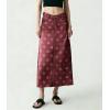 image:imagechouyatou Womens Casual Floral Printed Denim Skirt Vintage Distressed A Line Flare Jean Midi Long Skirt with PocketsDark Red