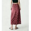 image:imagechouyatou Womens Casual Floral Printed Denim Skirt Vintage Distressed A Line Flare Jean Midi Long Skirt with PocketsDark Red