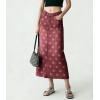 image:imagechouyatou Womens Casual Floral Printed Denim Skirt Vintage Distressed A Line Flare Jean Midi Long Skirt with PocketsDark Red