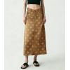 image:imagechouyatou Womens Casual Floral Printed Denim Skirt Vintage Distressed A Line Flare Jean Midi Long Skirt with PocketsKhaki