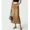 image:imagechouyatou Womens Casual Floral Printed Denim Skirt Vintage Distressed A Line Flare Jean Midi Long Skirt with PocketsKhaki