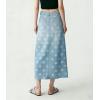 image:imagechouyatou Womens Casual Floral Printed Denim Skirt Vintage Distressed A Line Flare Jean Midi Long Skirt with PocketsLight Blue