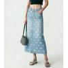 image:imagechouyatou Womens Casual Floral Printed Denim Skirt Vintage Distressed A Line Flare Jean Midi Long Skirt with PocketsLight Blue