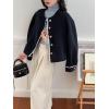 image:imagechouyatou Womens Casual Single Breasted Cropped Wool Coat Dressy Short Trench Pea Coat Overcoat with PocketsBlack