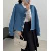 image:imagechouyatou Womens Casual Single Breasted Cropped Wool Coat Dressy Short Trench Pea Coat Overcoat with PocketsBlue