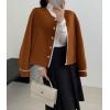 image:imagechouyatou Womens Casual Single Breasted Cropped Wool Coat Dressy Short Trench Pea Coat Overcoat with PocketsBrown