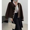 image:imagechouyatou Womens Casual Single Breasted Cropped Wool Coat Dressy Short Trench Pea Coat Overcoat with PocketsCoffee