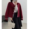 image:imagechouyatou Womens Casual Single Breasted Cropped Wool Coat Dressy Short Trench Pea Coat Overcoat with PocketsDark Red