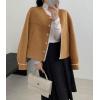 image:imagechouyatou Womens Casual Single Breasted Cropped Wool Coat Dressy Short Trench Pea Coat Overcoat with PocketsKhaki