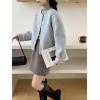 image:imagechouyatou Womens Casual Single Breasted Cropped Wool Coat Dressy Short Trench Pea Coat Overcoat with PocketsLight Blue