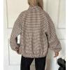 image:imagechouyatou Womens Casual Stand Collar Houndstooth Plaid Wool Pea Coat Zip Up Fleece Lined Dressy Bomber JacketCoffee